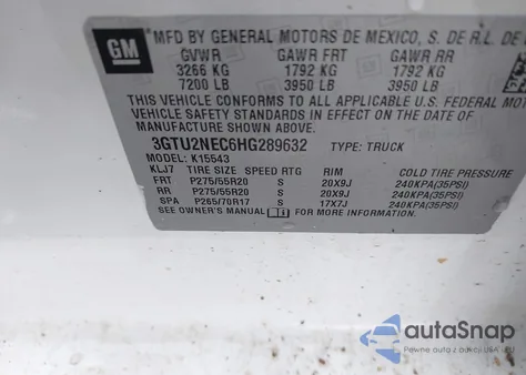 2017 GMC Sierra 1500 Slt из США, поврежденный, VIN 3GTU2NEC6HG289632